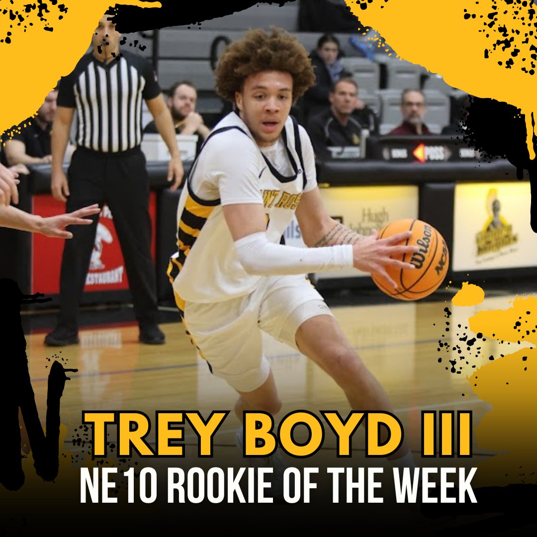 Congratulations to Trey Boyd III on being named the NE10 Rookie of the Week! He finished the week averaging 19 points, 4.5 rebounds, and 2.0 steals per game, which included a career-best 25 points in the 3OT win at Assumption and the game-winning basket versus Pace on Saturday