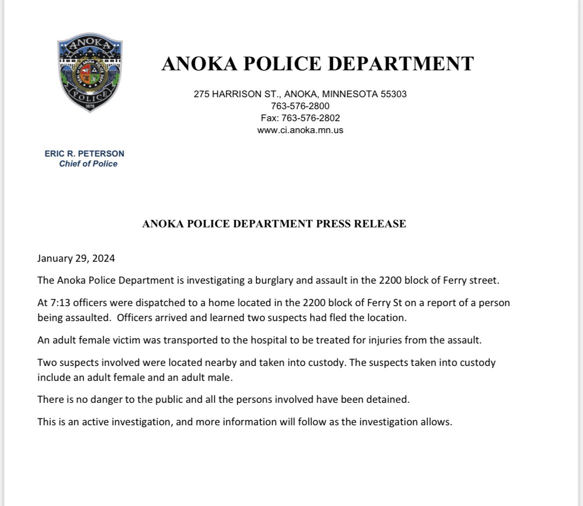 Anoka Police Dept tweet media