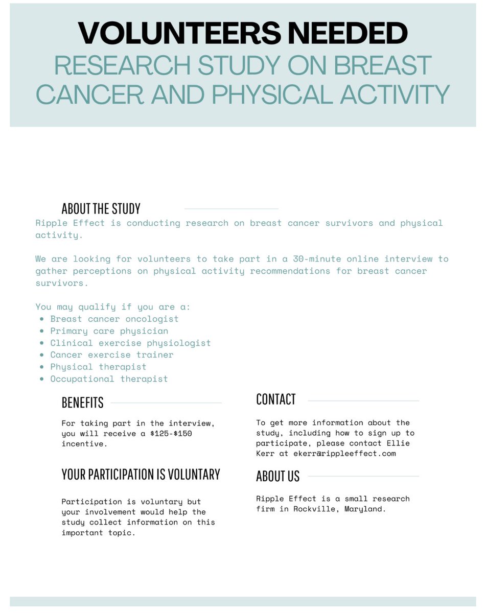 Are you an #occupationaltherapist #physicaltherapist or #exercisephysiologist? Do you work with #breastcancer survivors? 

WE HAVE A STUDY FOR YOU! 💭 

<a href="/NicoleStoutPT/">Nicole L. Stout DPT, FAPTA</a> <a href="/mpergolottiPhD/">Mackenzi Pergolotti PhD OTR/L</a> <a href="/kcwood_phd/">Kelley C. Wood PhD, CEP, CET</a> <a href="/fitaftercancer/">Dr Kathryn Schmitz</a> <a href="/AOTFoundation/">AOTFoundation</a> <a href="/ChristopherACSM/">Christopher Fitzmaurice, MS, CEP, CSCS</a> <a href="/MarshallTF_PhD/">Tim Marshall, PhD, MHA, MS, ACSM/ACS-CET</a> <a href="/SteveWechslerPT/">Steve Wechsler, DPT, PhD</a>