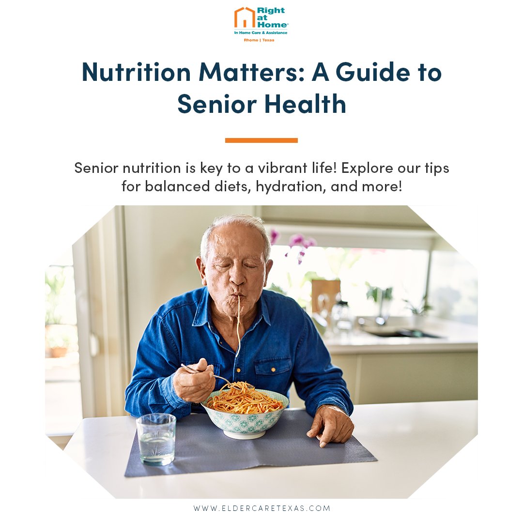 Senior nutrition is key to a vibrant life! Explore our tips for balanced diets, hydration, and more at Right at Home Rhome. 🥗💧 #SeniorNutrition #HealthyAging