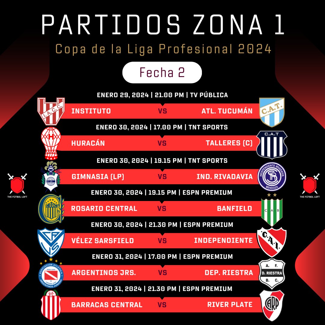 FutbolLoft's tweet photo. 🏆Hoy arranca la segunda fecha de la #CopaDeLaLiga2024. 📅En el día de hoy solo tendremos un partido.

🔥Los partidos destacados de esta fecha son: #Huracan - #Talleres; #VelezSarsfield - #Independiente; #Belgrano - #SanLorenzo y #Lanús - #Newells. https://t.co/FZ7cuM4r6j