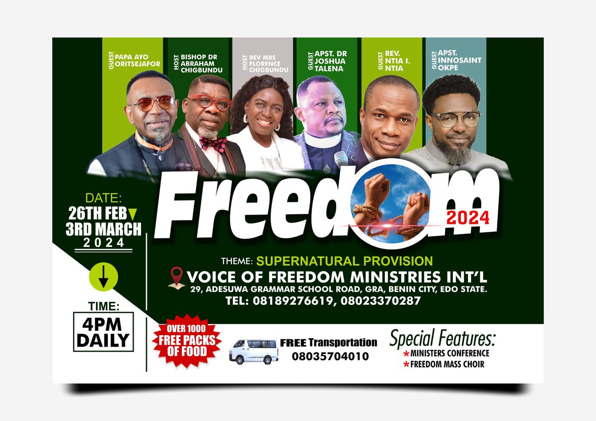 Freedom International Convention, FREEDOM 2024: SUPERNATURAL PROVISION 

#school #VFMGlobal #Freedom2024 #BishopChigbundu #VFMService #Church #VFMSP24 #Osimhen #David02Arena #CAF #AFCON2023