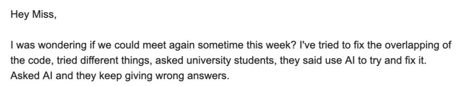MerytaT's tweet image. Best email I’ve received all year… and that’s why we #teachCS and we need to develop skills and understandings regardless of what AI can do (now or in the future)