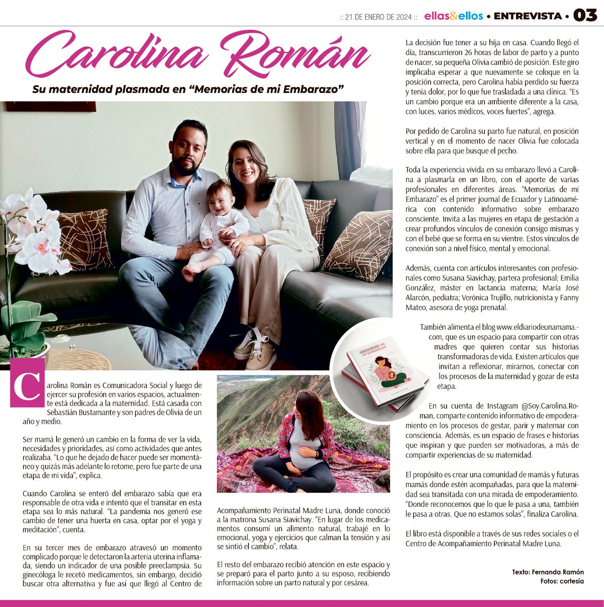 Carolina Román Sanmartín nos habla de una maternidad consciente y su libro "Memorias de mi Embarazo".

Suplemento Ellas &amp; Ellos / Diario <a href="/elmercurioec/">Diario El Mercurio</a>