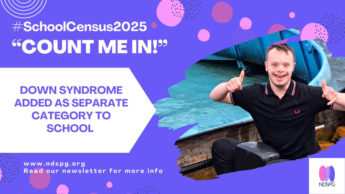 Count us in! Great news that #DownSyndrome will be included in the School Census from Jan ’25. Read more  here: shorturl.at/deq34 #SchoolCensus2025 #CountMeIn #DownSyndromeAct @portsmouthdsa @NDSPolicyGroup @liamfox @GillianKeegan @mariacaulfield @educationgovuk