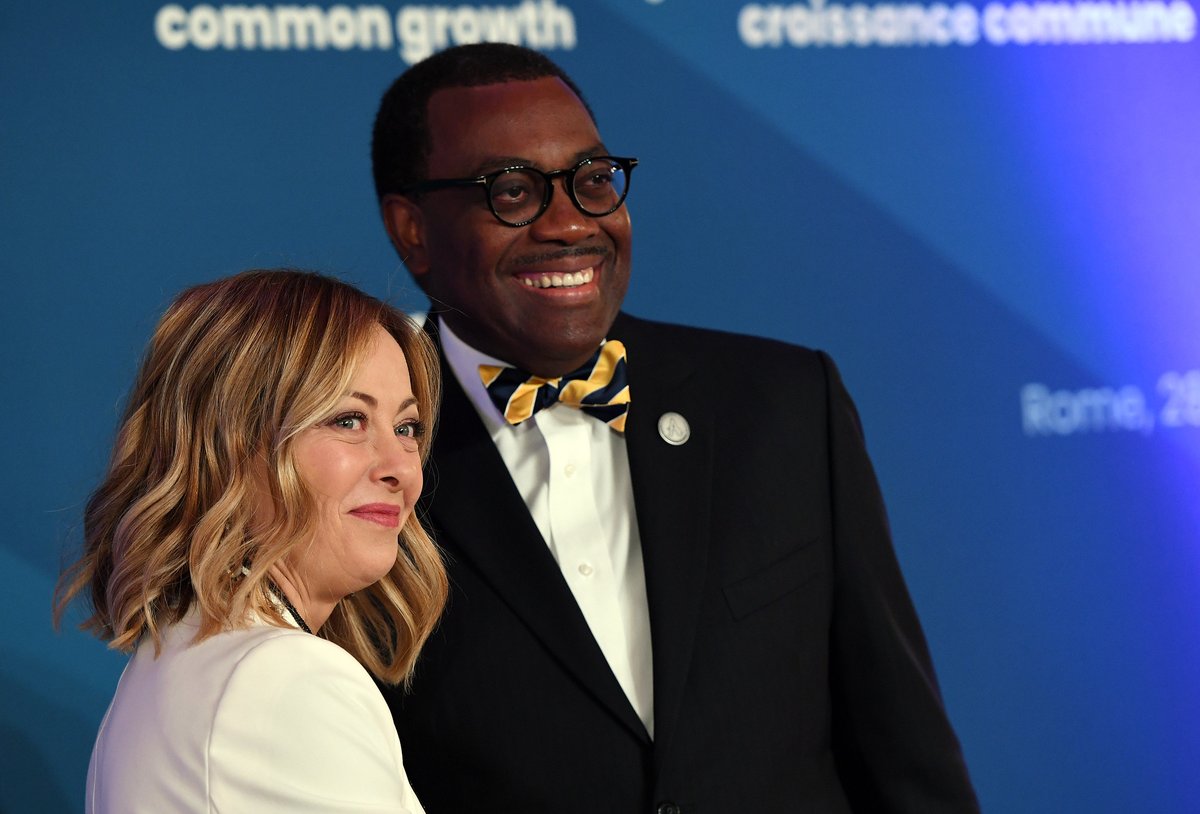 I commend PM @GiorgiaMeloni for her #MatteiPlan which has prioritized energy security. Africa should… be supported to develop its natural gas and hydrogen trade infrastructure… Natural gas is a critical transition fuel for Europe and Africa.  - @akin_adesina #ItalyAfricaSummit