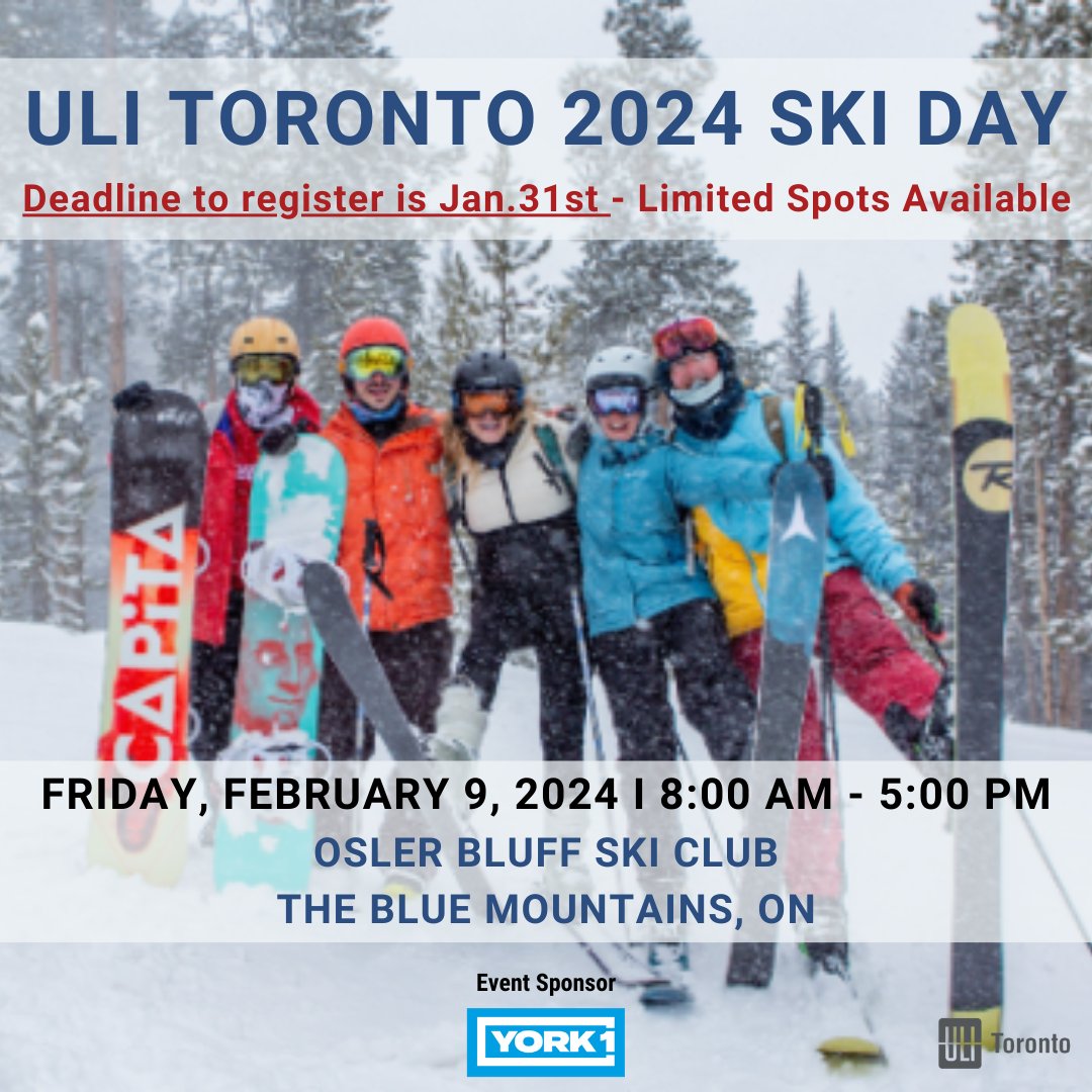 Register by Jan.31, limited spots left! Join ULI Toronto members and guests on Feb.9th for our SKI DAY at Osler Bluff Ski Club for networking and winter fun and to explore the clubhouse. Event sponsor @YORK1News toronto.uli.org/events/detail/…