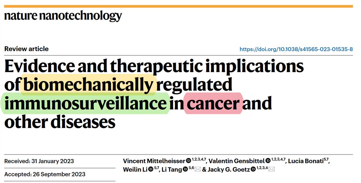GoetzJacky's tweet image. 💥 Pub.alert : check out our latest review article with @Tang_Lab_EPFL published @NatureNano today 🤩
📖 We discuss the implications
of biomechanically regulated
#immunosurveillance in #cancer and
other diseases
rdcu.be/dxdQ2
🧵 (1/n)