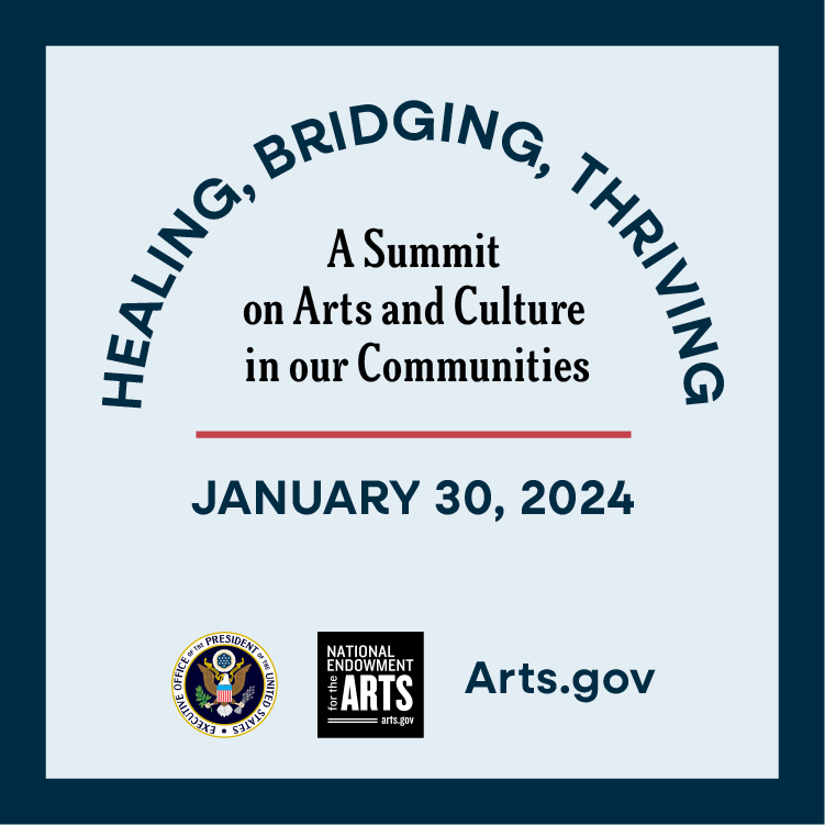 How can the arts help to strengthen areas like health/well-being, physical infrastructure, & equitable outcomes in our communities? Learn more at the @NEAarts and @WhiteHouse co-hosted summit on Jan. 30 at tinyurl.com/z4z9atz6. #HealBridgeThrive