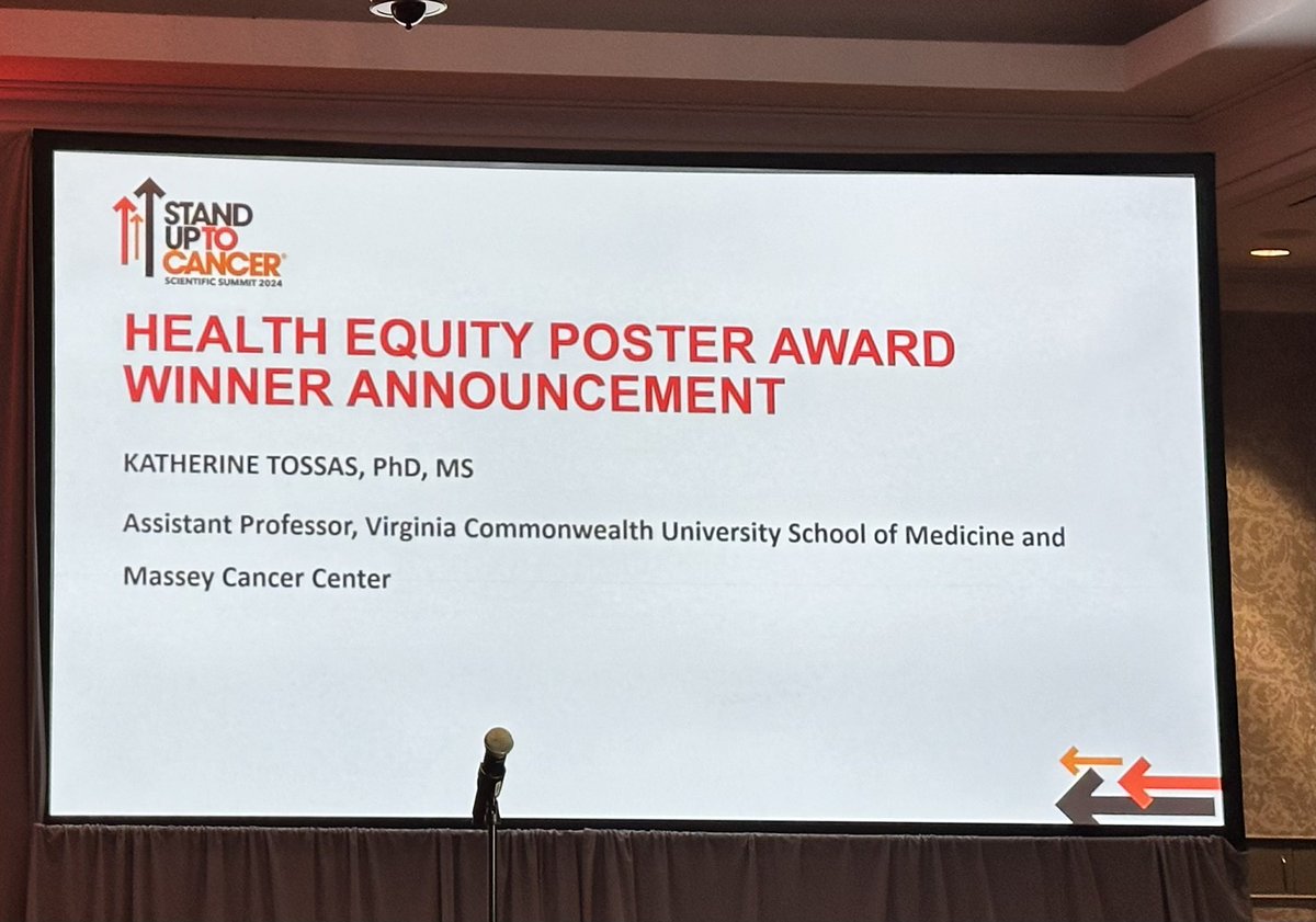 Congratulations #KatherineTossas from @VCUMassey for her Health Equity Poster Award! @SU2C #SU2CScientificSummit