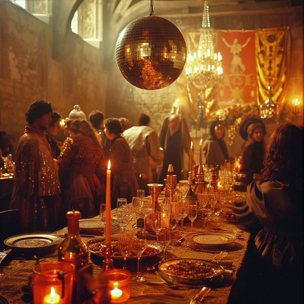 TrendingFrames's tweet photo. Medieval meets disco! When knights groove to the shimmer of a disco ball, the party is truly timeless. 🏰✨ #RetroRoyalty #BanquetBoogie https://t.co/ZNG4xnWGIN
