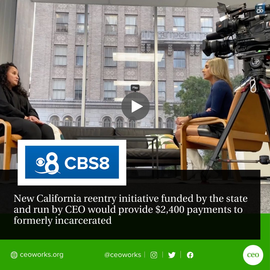 ceoworks's tweet image. Great @cbs8 feature on a first-in-the-nation initiative funded by the state of CA and administered by CEO. @jasminecbs8 highlighted how the program will expand reentry services and provide $2,400 cash payments to people returning from incarceration to help cover basic needs and…
