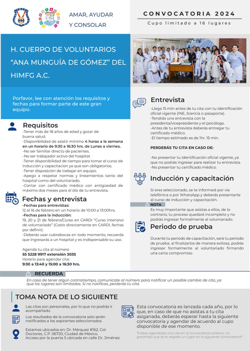 VoluntariadoHIM's tweet photo. ¿Deseas formar parte del equipo y dar servicio voluntario? Solo tienes que seguir los pasos que indica nuestra convocatoria 2024 y listo! Nos vemos en las entrevistas!! 🩵

#Convocatoria2024 #voluntariadohimfg  #juntossumamosmàs #Sigamoscuidándonos #VoluntariosComprometidos https://t.co/z2pMF2zSEn
