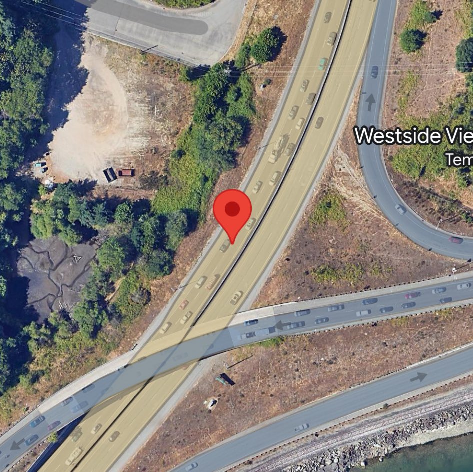 zargoman's tweet photo. @wsdot_tacoma Southbound SR 3 immediately before the 304 overpass, there is a small hole in the left side of the left lane. Big enough to make you jump when you hit it, small enough to forget about 30 seconds later. It’s somewhere near the dropped pin. https://t.co/JJDA9bKX1g
