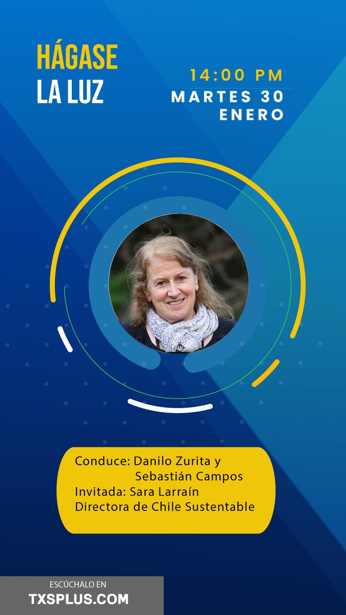 .#HágaselaLuz por <a href="/txsplus/">TXS+</a>. 31/01, 14 hrs conversamos con la Dir. de Chile Sustentable (<a href="/chilesust/">ONG Chile Sustentable 🌎</a>), Sara Larraín (<a href="/Sara_Larrain/">Sara Larraín🌱🌻</a>), importante medioambientalista de nuestro país. De descarbonización, sostenibilidad y otros temas en este imperdible episodio.
txsplus.com/streaming/