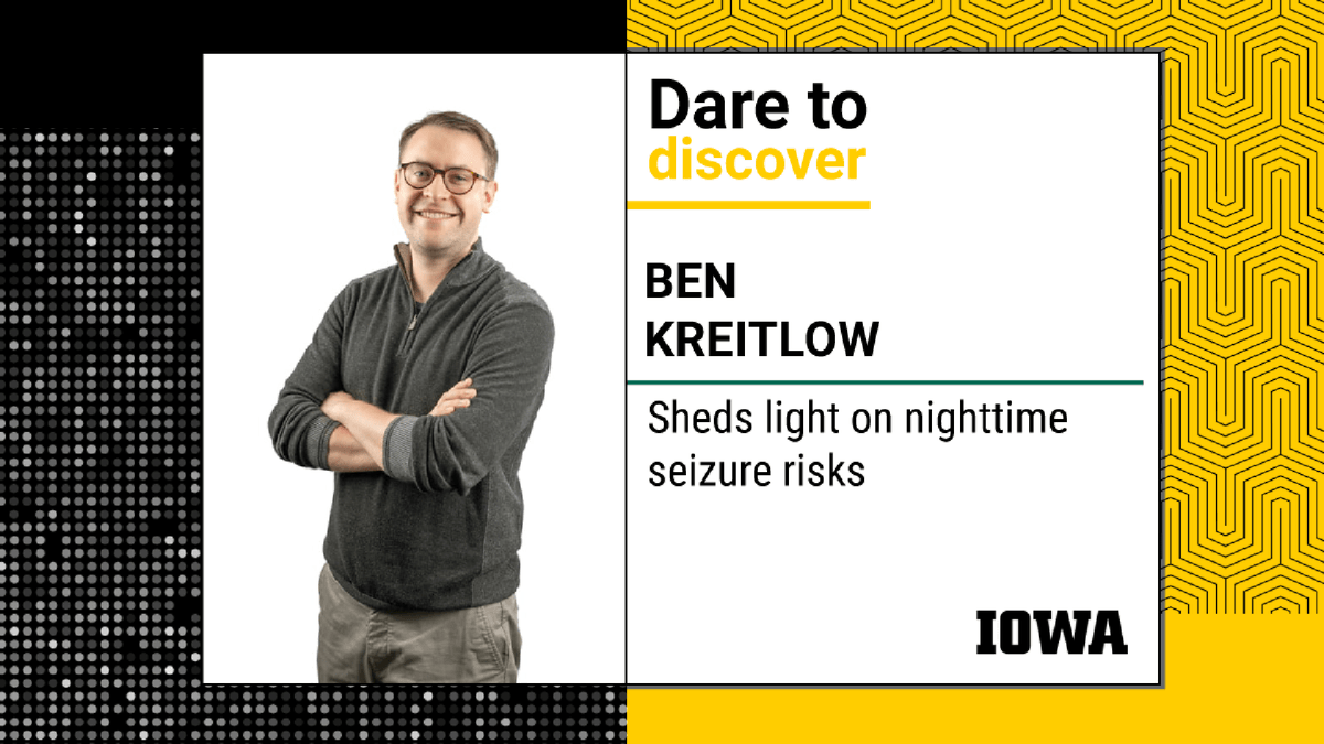 In the Buchanan lab, <a href="/IowaMSTP/">Former Iowa MSTP Director</a> student <a href="/BenKreitlow/">Ben Kreitlow</a> investigates how the nighttime may increase risk of death following a seizure #DiscoverUI dare.research.uiowa.edu/kreitlow-ben/