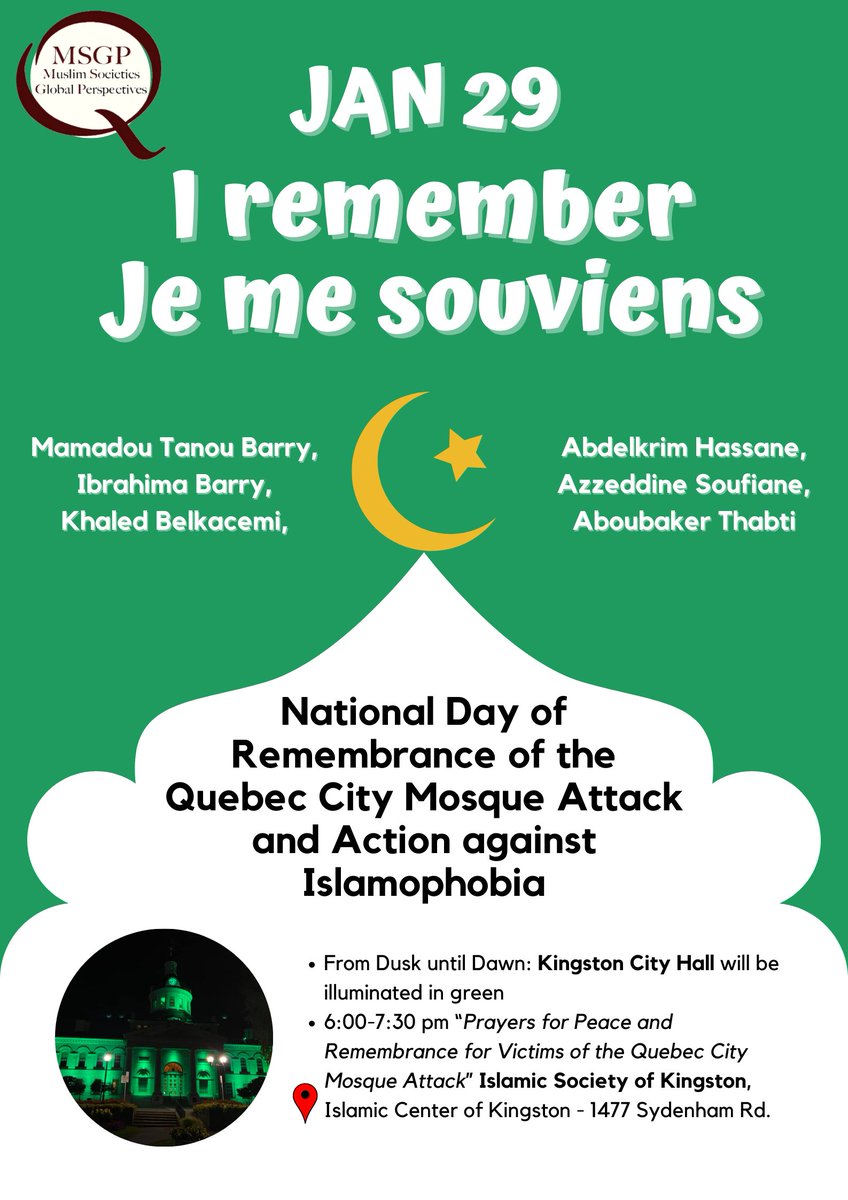 MSGPQU's tweet photo. Jan 29, 2017, worshippers inside a Mosque in  Quebec City were attacked by Alexandre Bissonnette in one of the largest mass shootings in Canadian history. We Remember Mamadou Tanou Barry, Ibrahima Barry, Khaled Belkacemi, Abdelkrim Hassane, Azzeddine Soufiane and Aboubaker Thabti https://t.co/ySObN8kAdp
