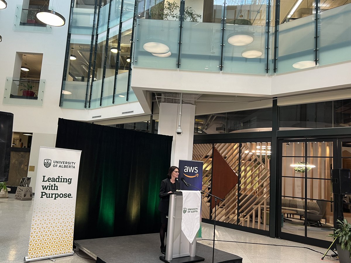 UAlberta's tweet photo. We’re at Enterprise Square in the heart of downtown #yeg today to share an exciting announcement for AI in our city: #UAlberta and @AWScloud_Canada have teamed up to launch Artificial Intelligence Discovery Place. 

The centre will provide faculty and students access to AWS Cloud computing technology to advance research and innovation, as well as the opportunity to gain valuable AI skills while supporting the development of solutions that address industry, government and societal challenges.