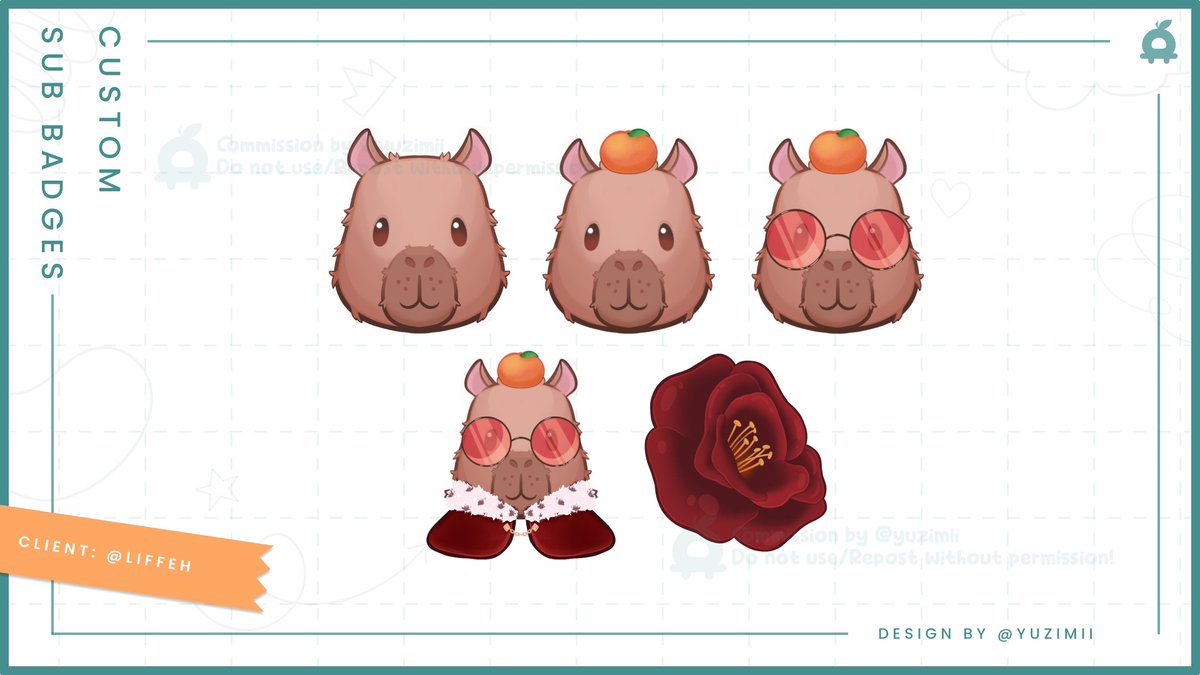 yuzimii's tweet photo. ⋆˙⟡ SubBadge Design for @Liffeh ! ⋆˙⟡ 
New sub badges for the green capybara himself.  

Loved drawing this little guy. Thanks for the opportunity.🥀💚 

#LiffArt #DesignByYuzi https://t.co/DyaO97Qfy2