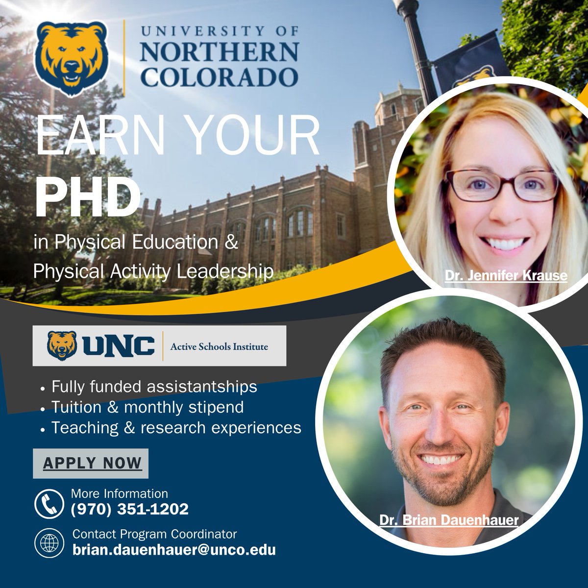 We’re seeking applicants for funded doctoral student positions at the University of Northern Colorado. Apply today! Please help spread the word. @UNCactiveschool @UNCphysed #PhysEd unco.edu/graduate-schoo…