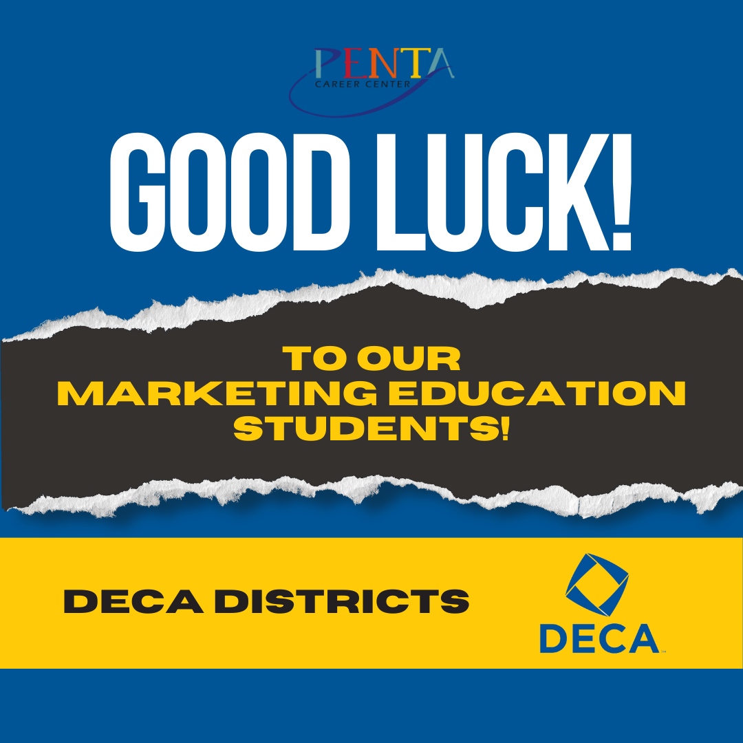 pentacareerctr's tweet photo. 🌟 Wishing our Marketing Education students all the best at the @DECAinc Districts at @bgsu on Jan 30 &amp; 31! Show your skills and make us proud. You've got this! #SuccessReady #PentaPride #DECADistricts 🌠📣🏆 https://t.co/RQpYsK7b2r