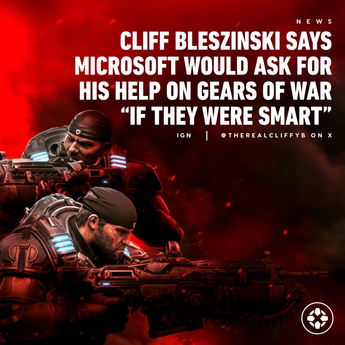 IGN's tweet photo. Gears of War co-creator Cliff Bleszinski insists that Microsoft and The Coalition would benefit from asking him to consult on the long-running franchise. https://t.co/AyXLDCTo8t https://t.co/AI0MAFKDnV