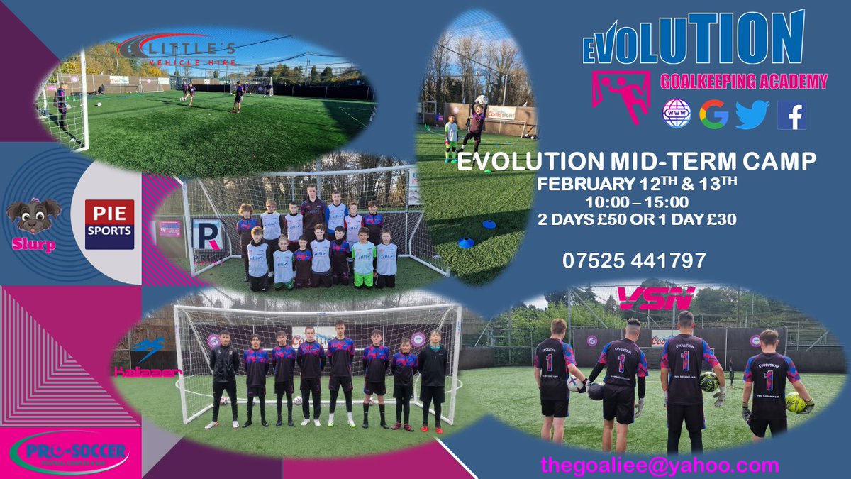 EvolutionGKA's tweet photo. Evolution Mid Term Camp
Pro Soccer - Rouken Glen
12th &amp; 13th February 2024
10:00 - 15:00
2 Days £50 or 1 Day £30

Come and enjoy the fun. Goalkeeping Specific Drills &amp; Games. 🥅⚽️🩷💙🩷💙🩷💙 https://t.co/hBwW2r3WTk