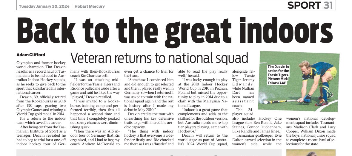 Former @Kookaburras star returns to the great indoors @HockeyAustralia @dbp2811 @IndoorHockeyAUS