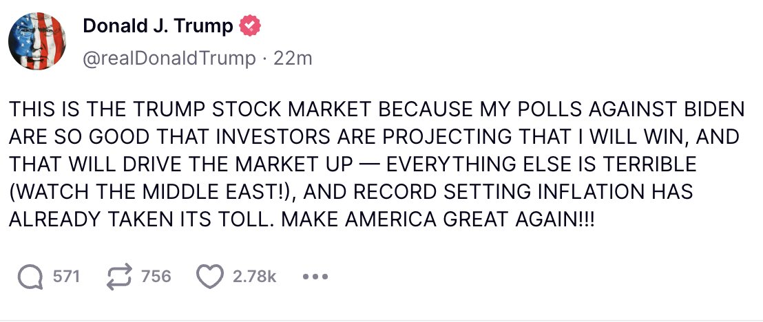 I am unsure what is more batshit crazy, the fact someone running for President would write such tomfuckery or that some people read it and think -- yeah, that is why the market is at record highs.