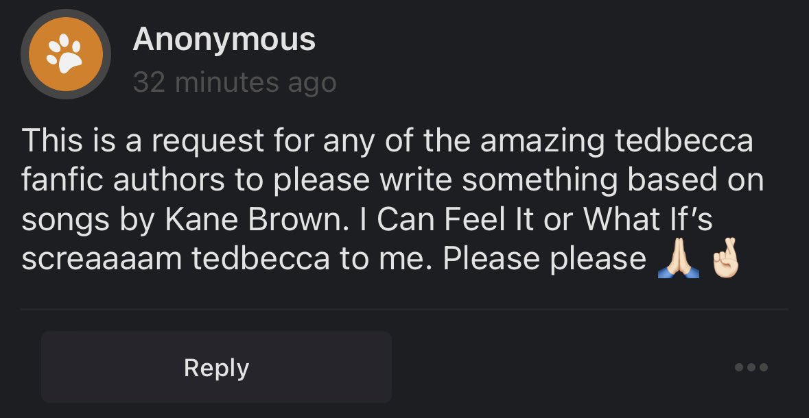 PositiveLasso's tweet image. This anon has a special request for the tedbecca writers! Any takers?? 😇