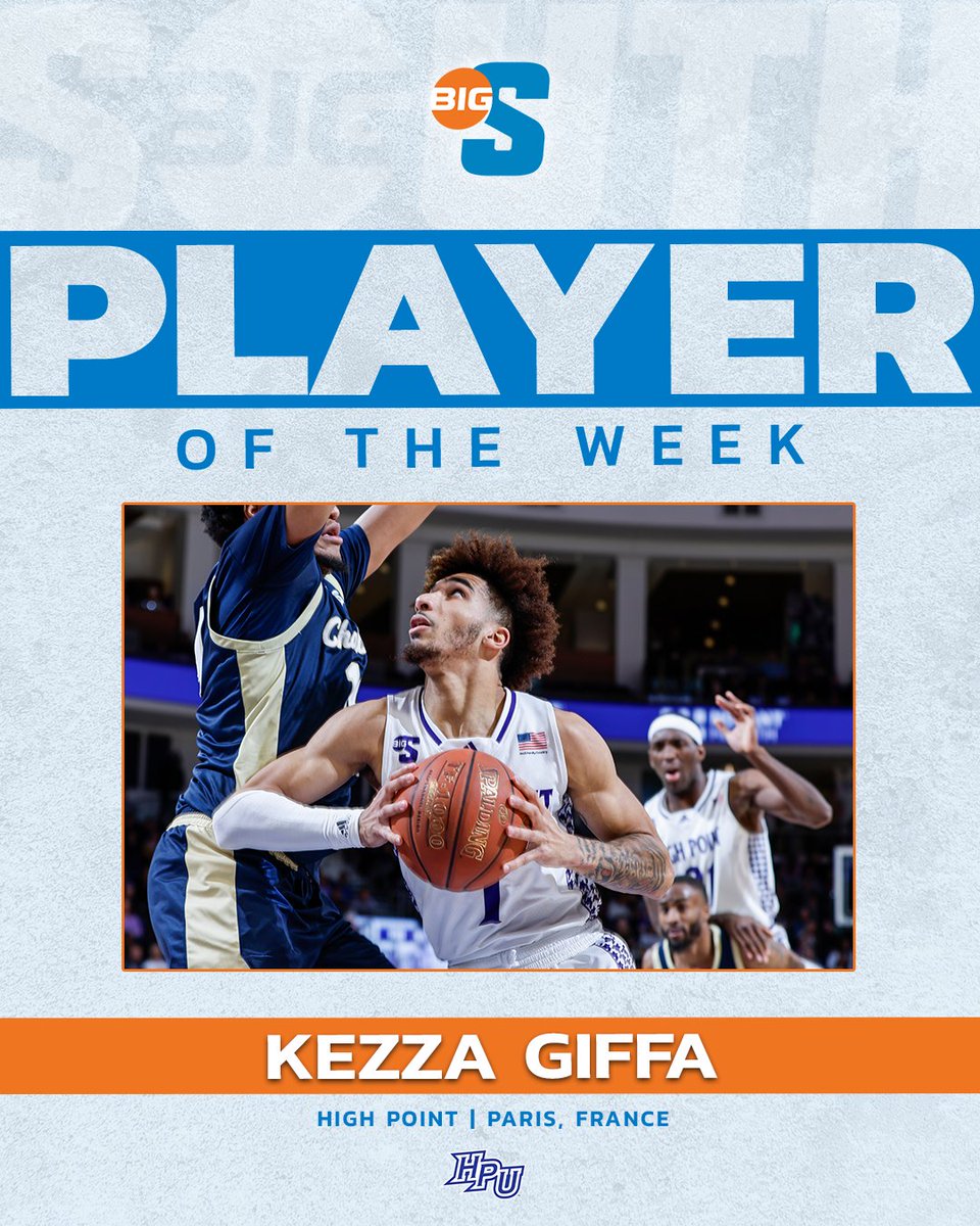 He averaged 30.0 points, 4.5 rebounds, 3.0 assists and went off for a career-high 3⃣7⃣ points at Winthrop 🔥 @HPUMBB's Kezza Giffa is the #BigSouthMBB Player of the Week!