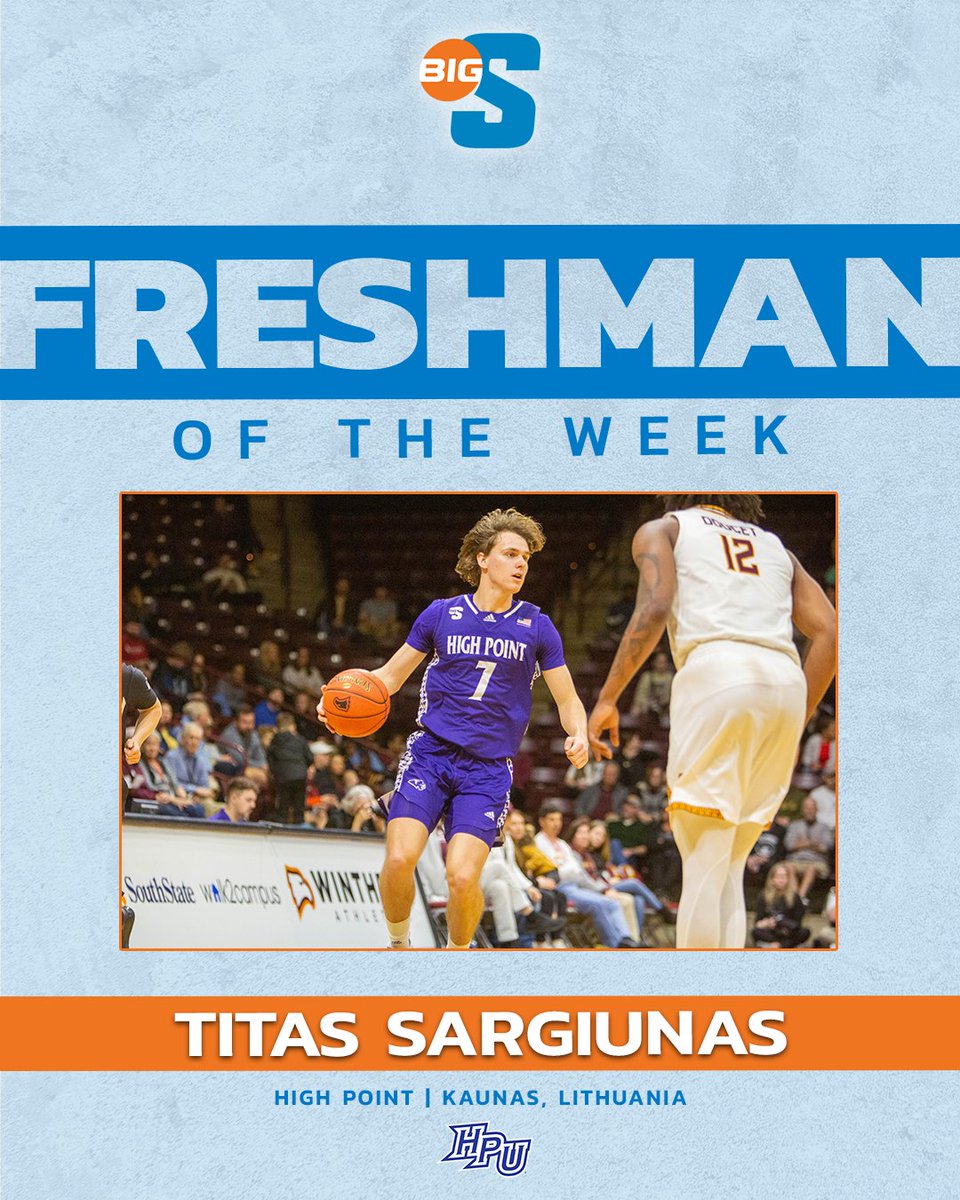 Big South Conference (@bigsouthsports) on Twitter photo He averaged 8.0 points, 1.0 steals and made 6-of-11 from the floor in two games π
<a href="/HPUMBB/">HPU Men's Basketball</a>'s Titas Sargiunas is the #BigSouthMBB Freshman of the Week! He averaged 8.0 points, 1.0 steals and made 6-of-11 from the floor in two games π
<a href="/HPUMBB/">HPU Men's Basketball</a>'s Titas Sargiunas is the #BigSouthMBB Freshman of the Week!