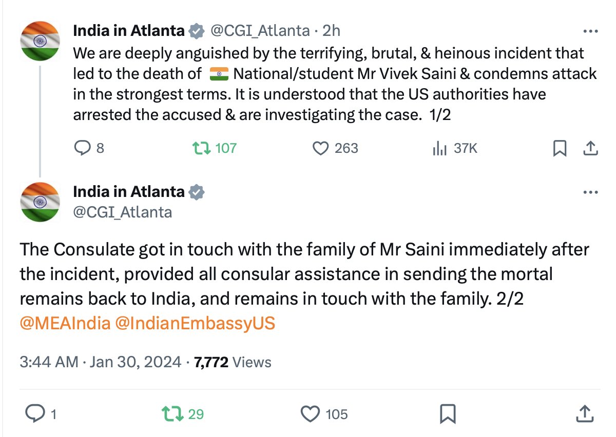 25 yr old Indian student, Vivek Saini, was hammered 50 times with a hammer by a homeless man, Julian Faulkner, in Lithonia, Georgia, US. It was fatal. Indian Embassy in touch with Vivek's family to bring his body back! Om Shanti🙏
