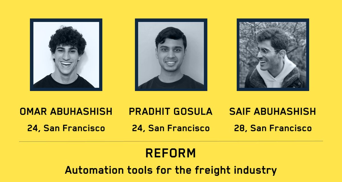 .@abuhasho, @_pradhit, and Saif are building reformhq.com to help the freight industry easily and accurately process shipping documents by automating workflows like invoice intake & customs clearance filing at any scale.