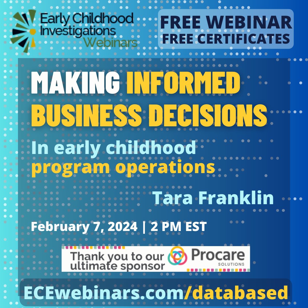 Much of what we do as #earlychildhood directors & #childcare owners is intuitive, but it pays to be informed by metrics and data for business decisions. Join us to learn how to use data to make decisions. ecewebinars.com/databased #preschool #childcareowner #cdnchildcare #Earlyed