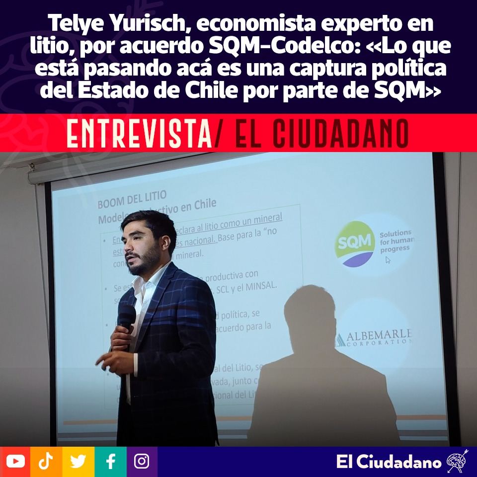 En entrevista con El Ciudadano, el economista de la fundación Terram calificó la Estrategia Nacional del Litio como un "voladero de luces" para lavar la imagen del acuerdo alcanzado con SQM.

Puedes leer más👉bitly.ws/3bbRI

#litio #codelco #sqm
