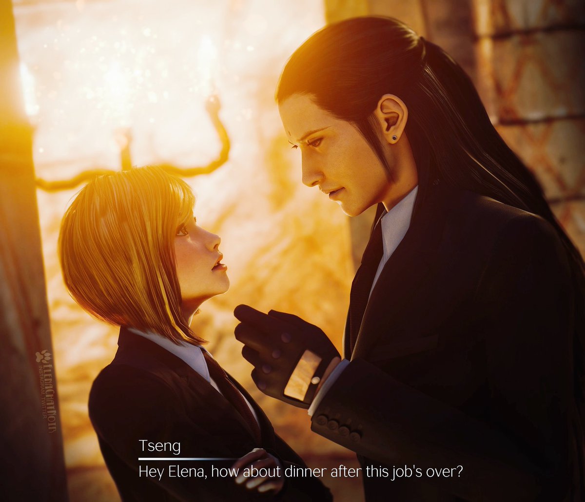 ElenaChatNoir's tweet photo. 30 days till Rebirth...will we finally see Tseng making his move with Elena?👀 https://t.co/c1Am15PQlu