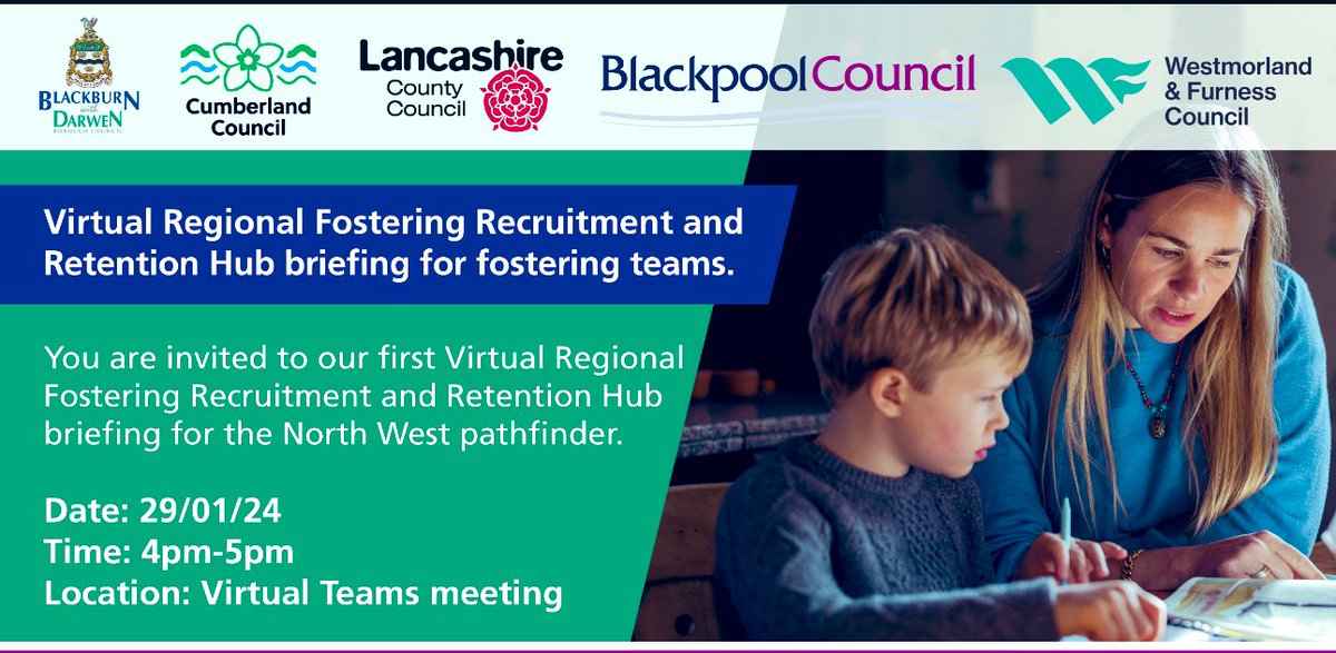 Blackburn with Darwen Council (@blackburndarwen) on Twitter photo A huge thank you 🤩 to all who came today to learn more about the first North West Regional Fostering Hub.
A brand new initiative which sees 5 councils from across the region joining forces to recruit much-needed foster carers.
<a href="/BpoolCouncil/">Blackpool Council</a> <a href="/LancashireCC/">Lancashire County Council</a> <a href="/educationgovuk/">Department for Education</a> A huge thank you 🤩 to all who came today to learn more about the first North West Regional Fostering Hub.
A brand new initiative which sees 5 councils from across the region joining forces to recruit much-needed foster carers.
<a href="/BpoolCouncil/">Blackpool Council</a> <a href="/LancashireCC/">Lancashire County Council</a> <a href="/educationgovuk/">Department for Education</a>