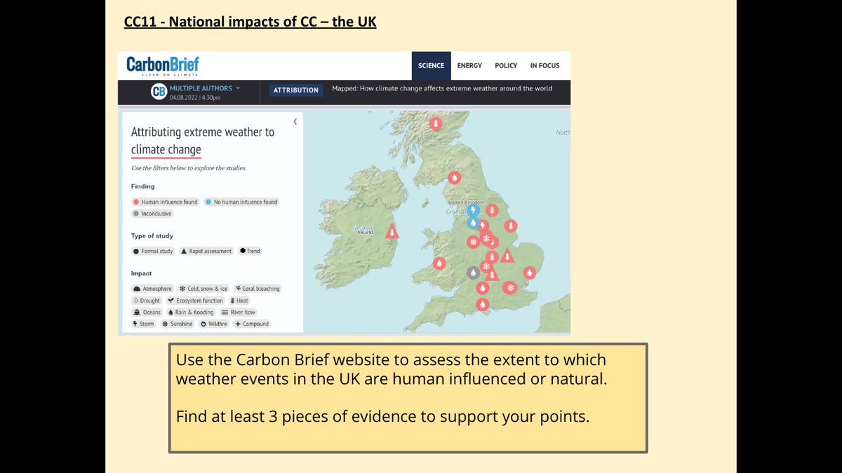 This is such a great tool from <a href="/CarbonBrief/">Carbon Brief</a>  for getting students to work out which weather events are human influenced and which are natural. carbonbrief.org/mapped-how-cli…