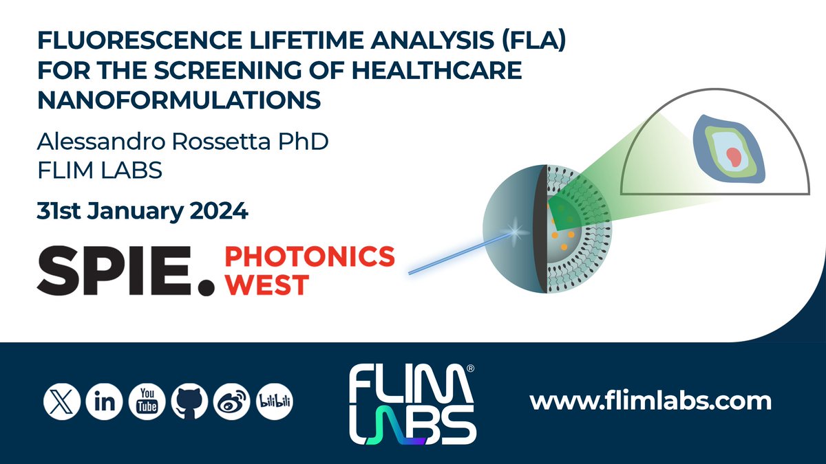 Today at 2:50pm PT in Room #101 at @MosconeCenter, our #CEO Alessandro Rossetta will discuss the highlights of #fluorescence lifetime analysis #FLA 🔦for batch-to-batch screening of #healthcare #nanoformulations 💊 Don't miss his talk!

@PhotonicsWest @SPIEtweets