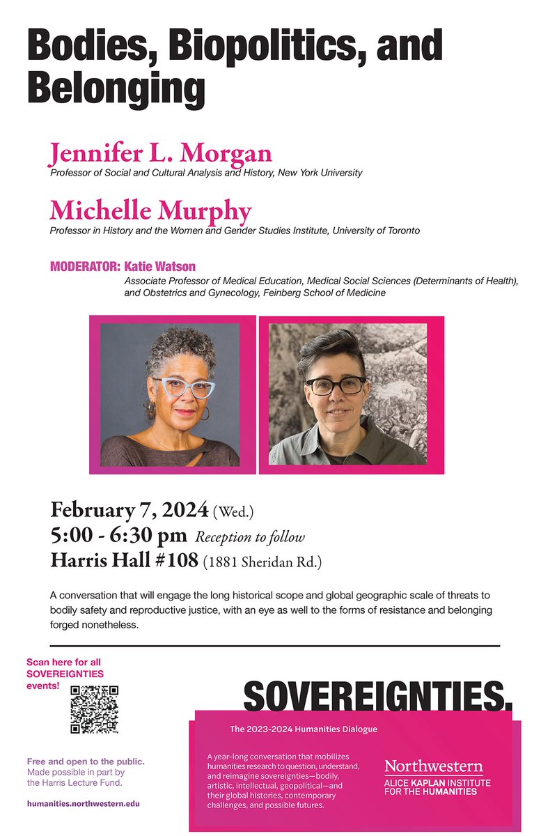 Bodies, Biopolitics, and Belonging - with Jennifer L. Morgan (History @ArtsandScience) + Michelle Murphy (@History_UofT). Feb. 7 at 5pm. Winter Keynote of our SOVEREIGNTIES Dialogue! Moderated by bioethicist Katie Watson (@NU_MedEd). bit.ly/SovereigntiesE…
