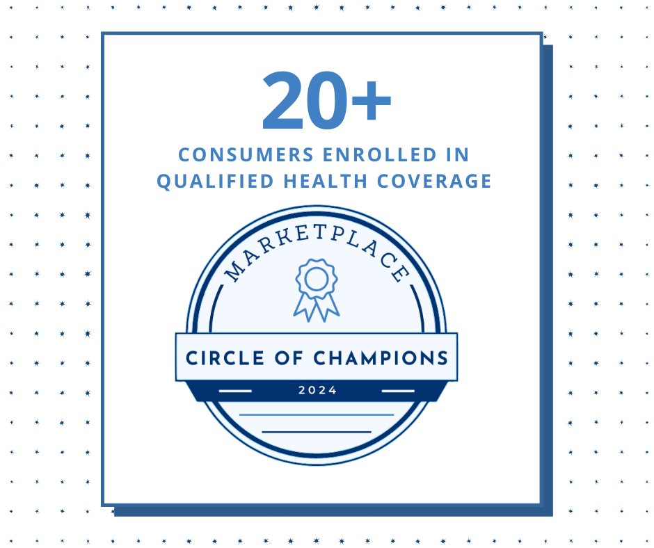 Pleased to share that CMS has awarded me with the Marketplace Circle of Champions recognition for 2024 after helping more than 20 consumers enroll in Marketplace coverage! It’s great to help consumers find and access quality health coverage and to be a #MarketplaceChampion