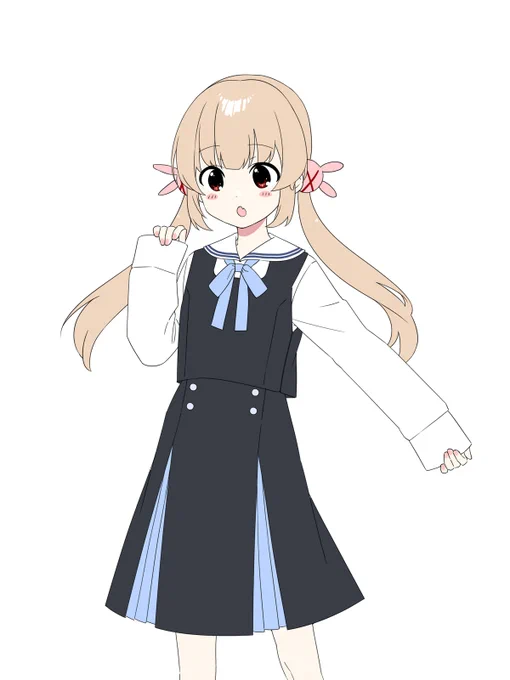 創作制服いろいろ着せちゃう㉒ 紺のベストとボタン付きスカート。
