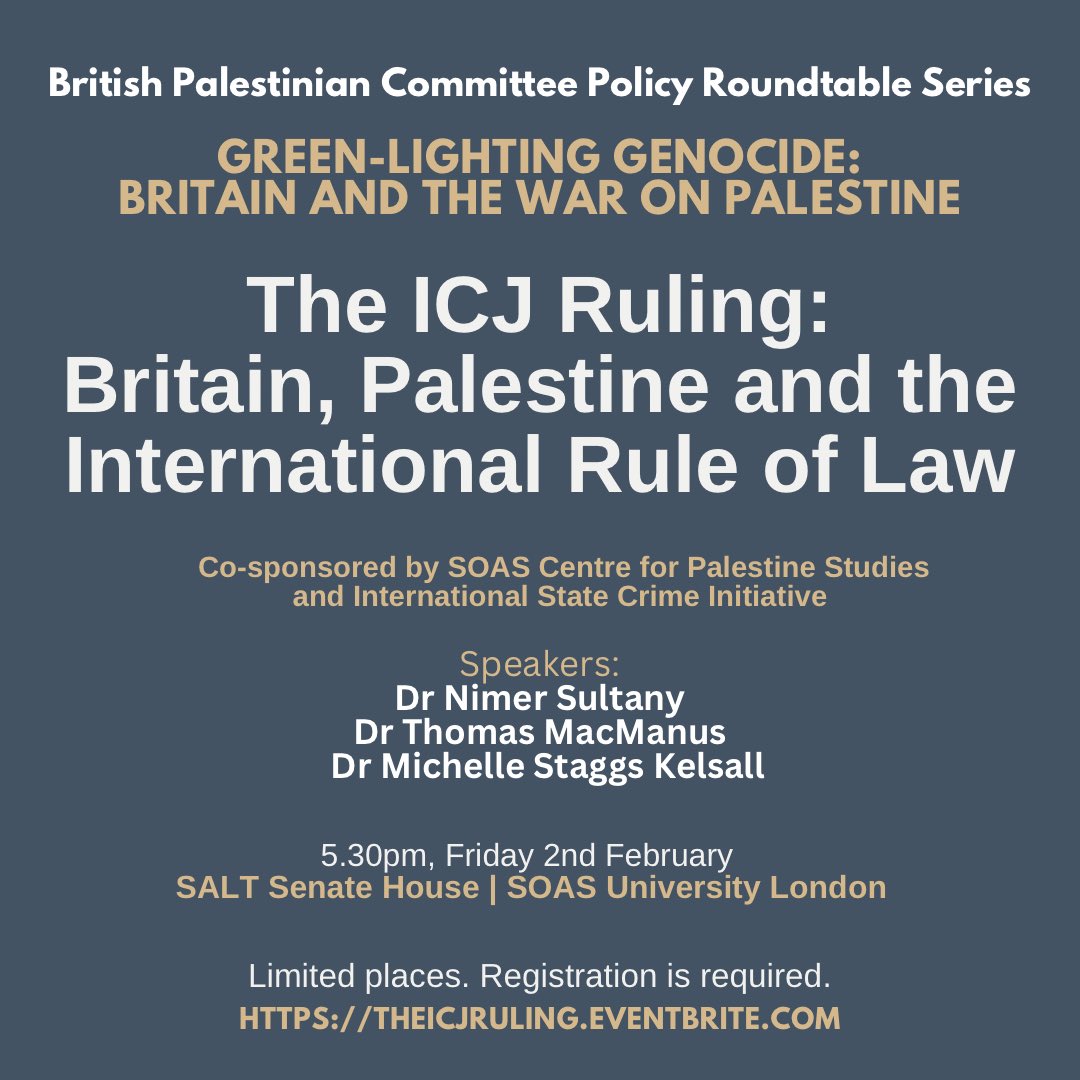 Announcing the first event of our new policy roundtable series: Join us this Friday to hear from leading international law scholars discuss the ICJ’s landmark interim ruling on Israel and its war on Gaza. Click here to register your place today: theICJruling.eventbrite.com