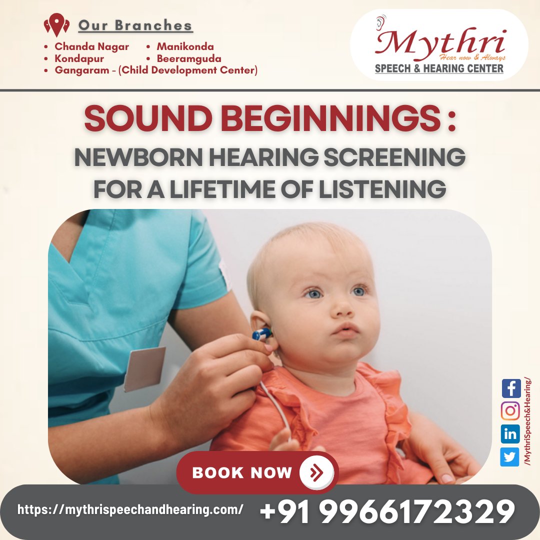 #SoundBeginnings #NewbornHearingScreening #MythriSpeechAndHearing #HearingEvaluation #BestAudiologists #ExploreMythri #ChildDevelopment #HearingLossTest #EmpowerWithSound #HealthForAll #HearingWellness #CelebrateWithMythri #EarlyIntervention #MythriCares #NewbornCare #SoundStart