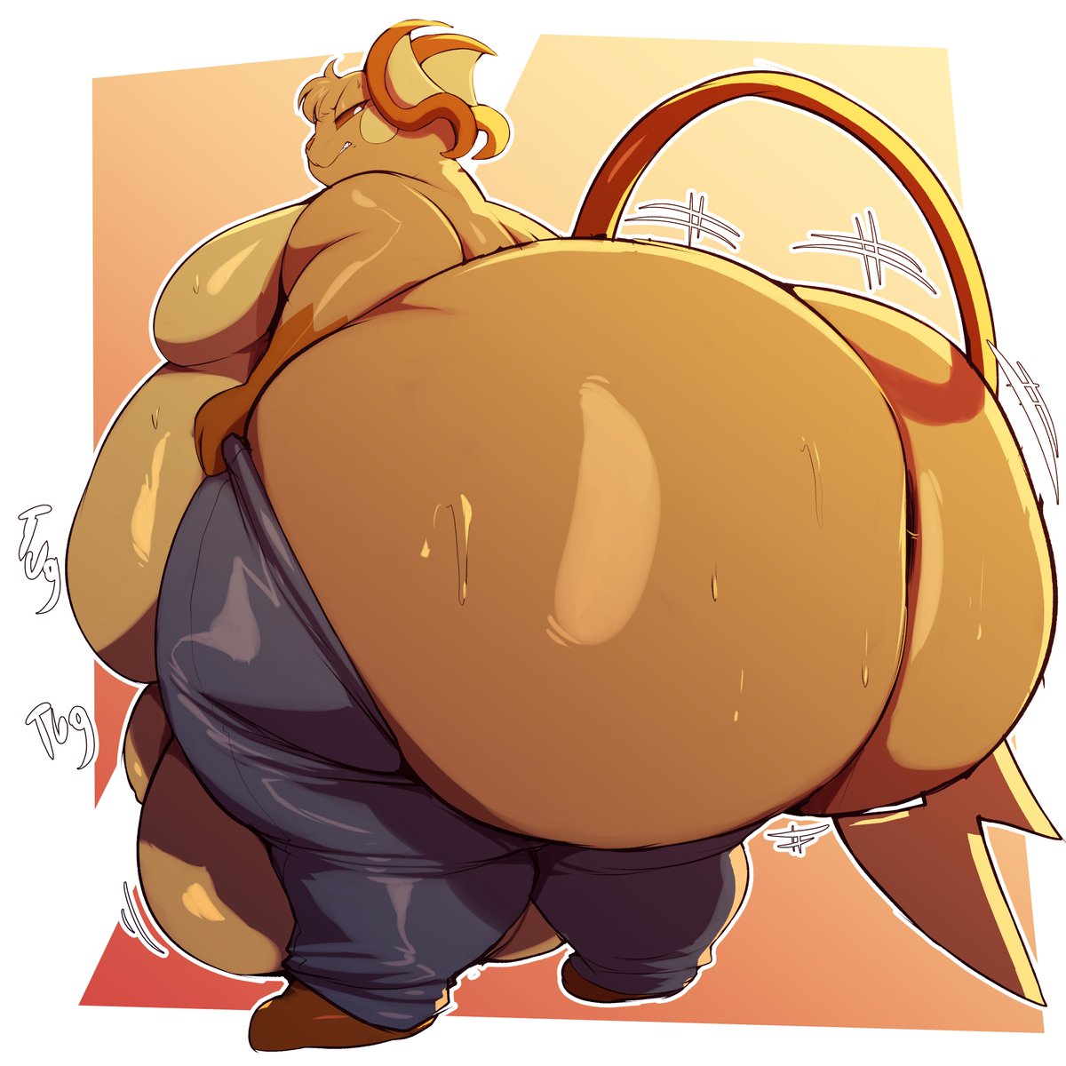 ThiccRaichu's tweet photo. I SWORE these pants fit yesterday! I didn't eat THAT much...right? Damnit, I don't wanna have to go out in public nude like this, my ass is just too damn fat, bluh...

C-Can you stop staring and help me put these on, please? ><

This AMAZING picture was made by @trinityfate62 <3! https://t.co/tzXFU7VmDi