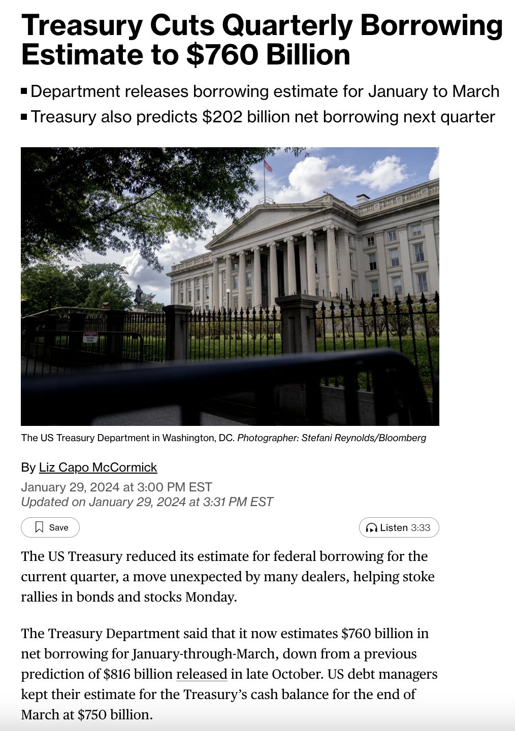 Matthew Zeitlin on X: "actually i'm not joking, that literally happened, treasury  borrowing came in lower than expected (i.e. market expects lower rates,  lower rates means higher value of future dividends), the