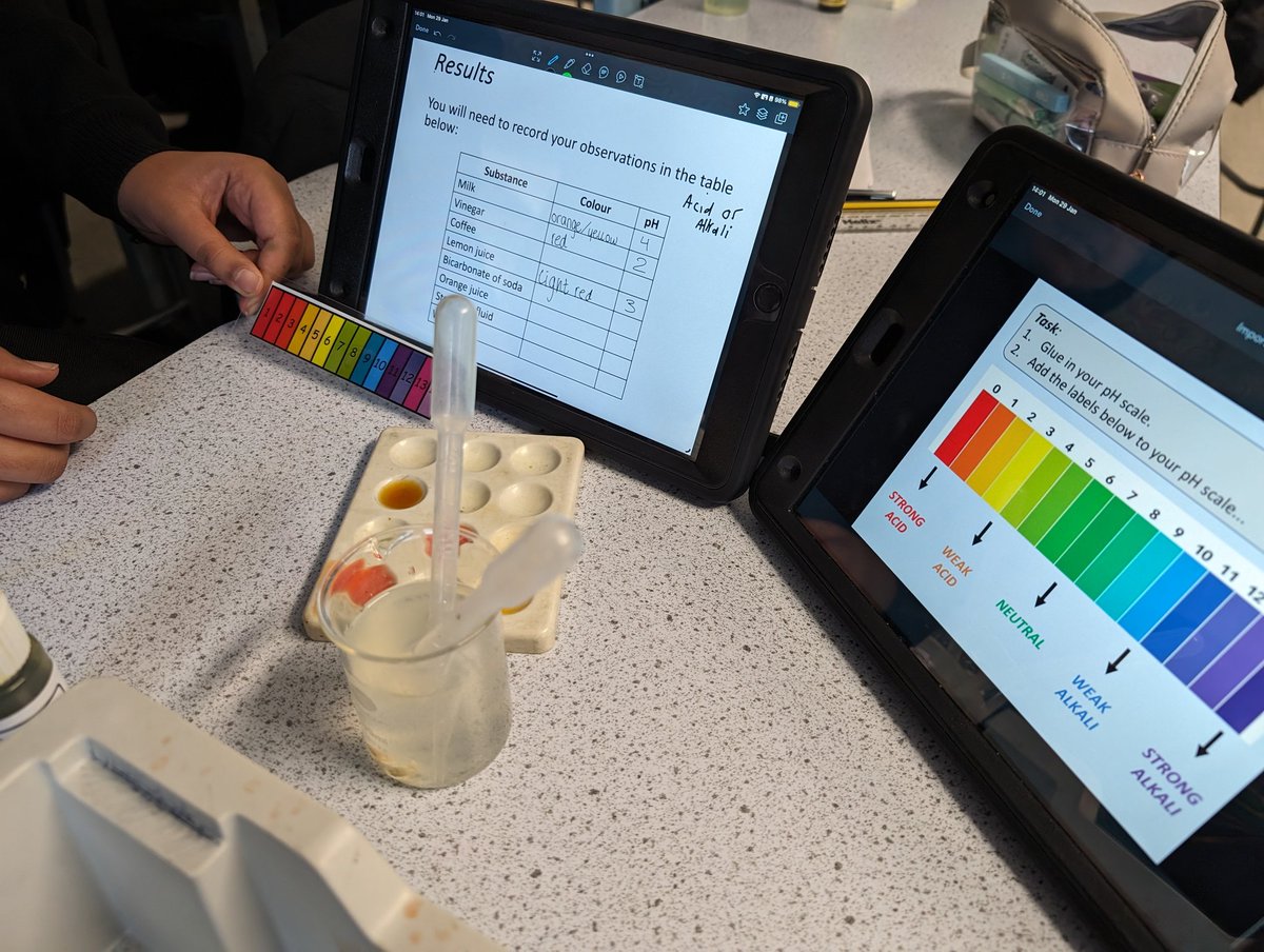 sgsscience1's tweet photo. Great use of the iPads by 8XSC1 to support their pH investigation. https://t.co/BGXBuShv1w