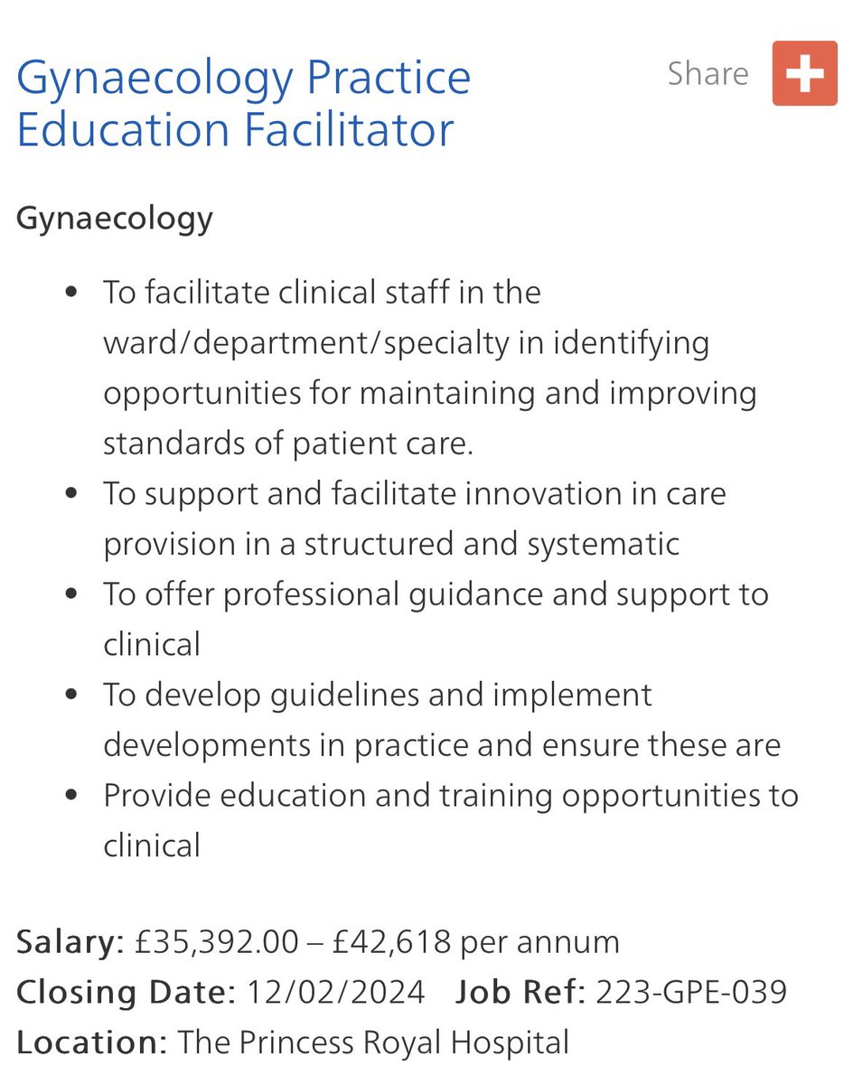 Very strange seeing my job out to advert, however, Fertility Nursing has my ❤️

Being Gynae PEF has been such a rewarding and varied role and would be great for someone with considerable  Gynae experience wanting to progress in management &amp; education 😊