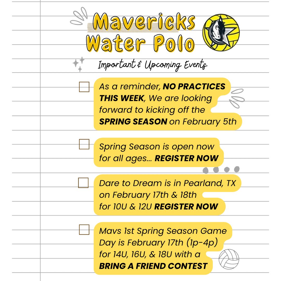 It’s starting to feel like spring outside… Mavericks Water Polo is counting down until Spring Season next week 🤽🏼‍♂️🤽🏻‍♀️ @USAWP @TxWaterpolo 

#mavswaterpolo #letsgomavs #springseason #road2JOs2024 #youthwaterpolo #hswaterpolo